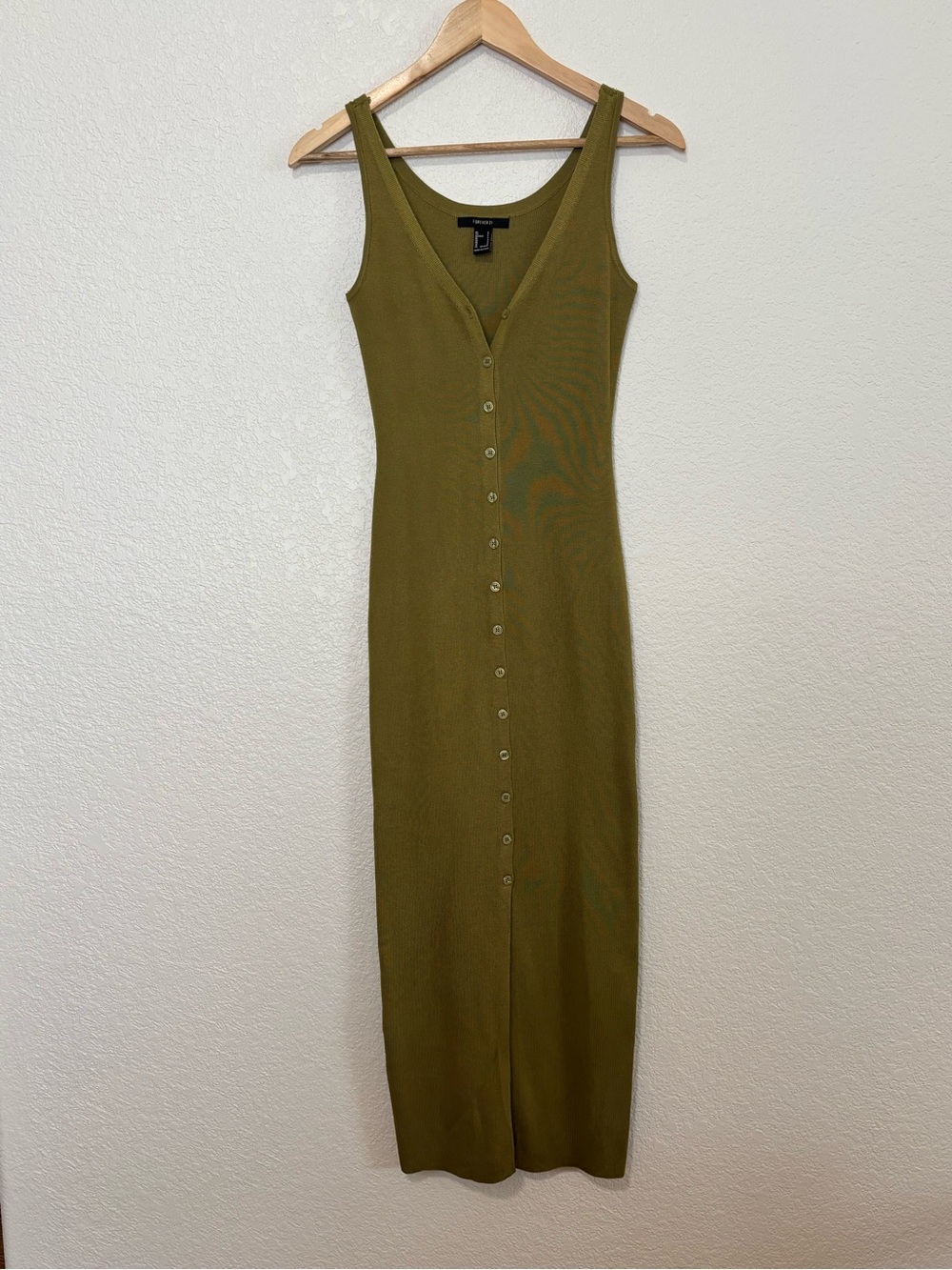Forever 21 Olive Green Ribbed Knit Maxi Dress Small